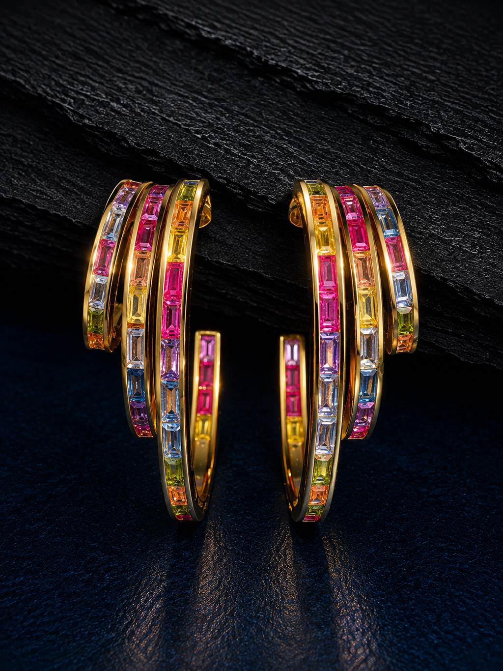 Multicolor Baguette Hoop Earrings
