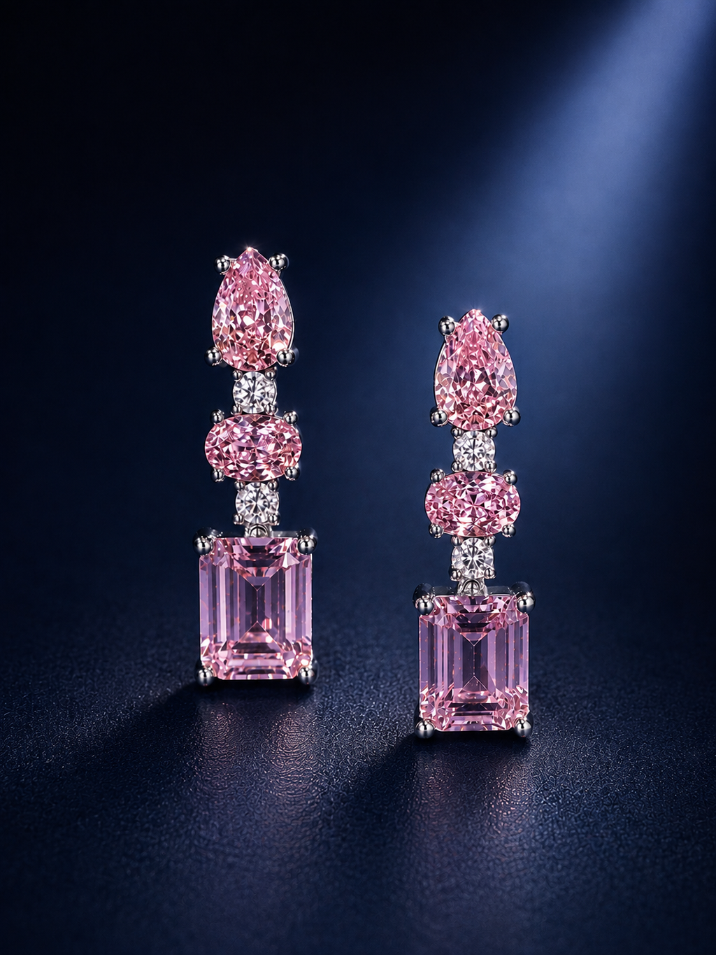 Pink Emerald-Cut Drop Earrings