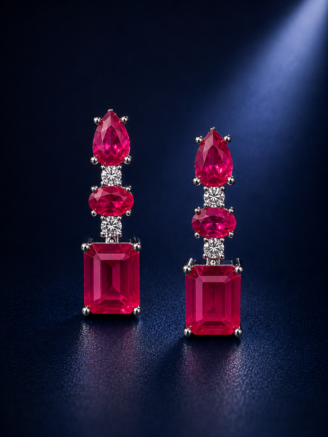 Magenta Emerald-Cut Drop Earrings