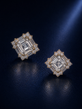 Cushion Cut CZ Halo Statement Stud Earrings