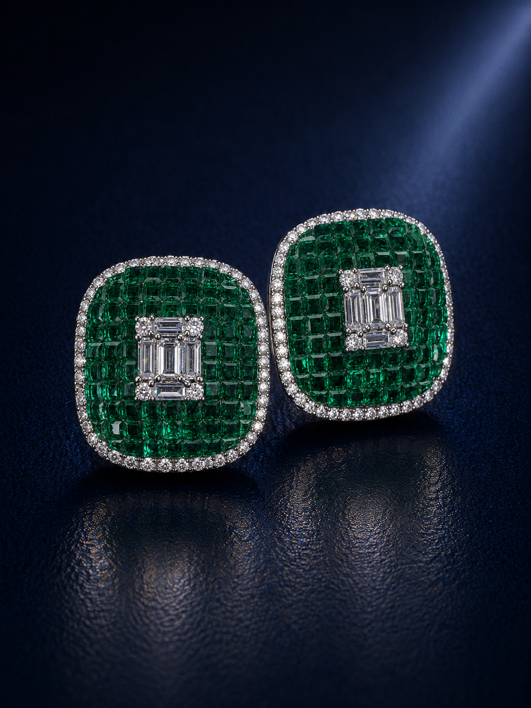 Emerald Luxe Cushion Statement Stud Earrings