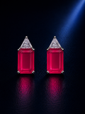 Magenta Emerald-Cut Statement Stud Earrings