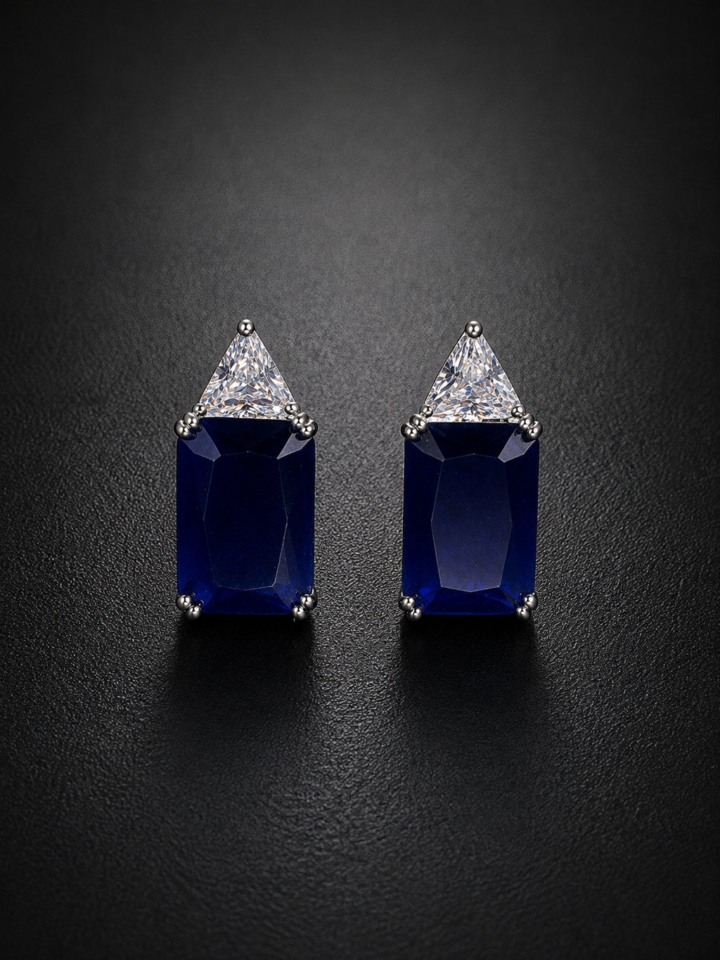 Blue Emerald Cut Statement Stud Earring