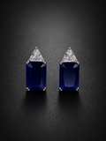 Blue Emerald Cut Statement Stud Earring