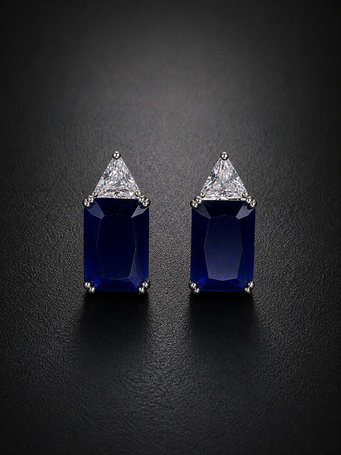 Blue Emerald Cut Statement Stud Earring