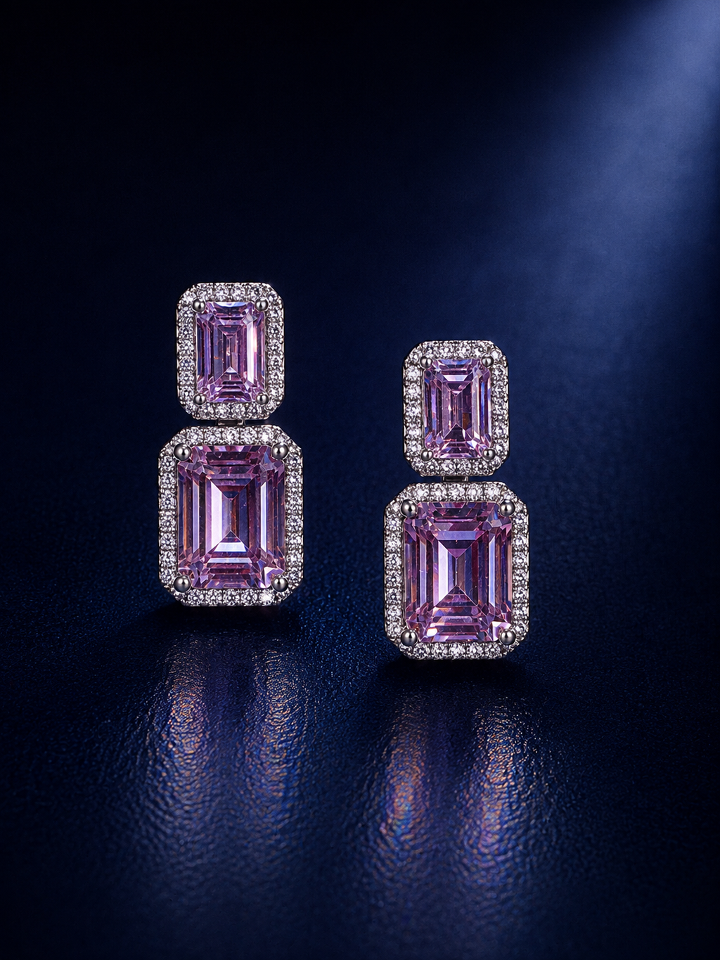 Purple Emerald cut double stone Earrings