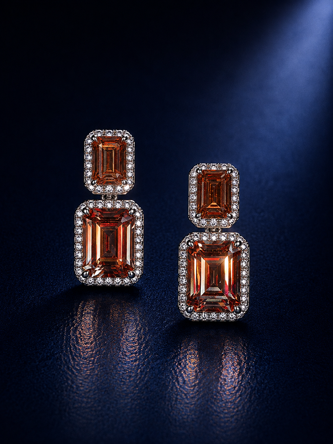 Champagne Emerald Cut Double Stone Earrings