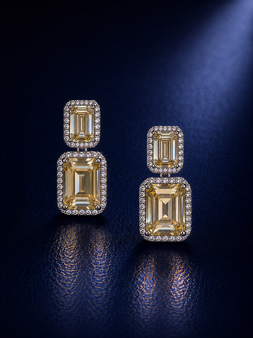 Yellow Emerald Cut Double Stone Earrings