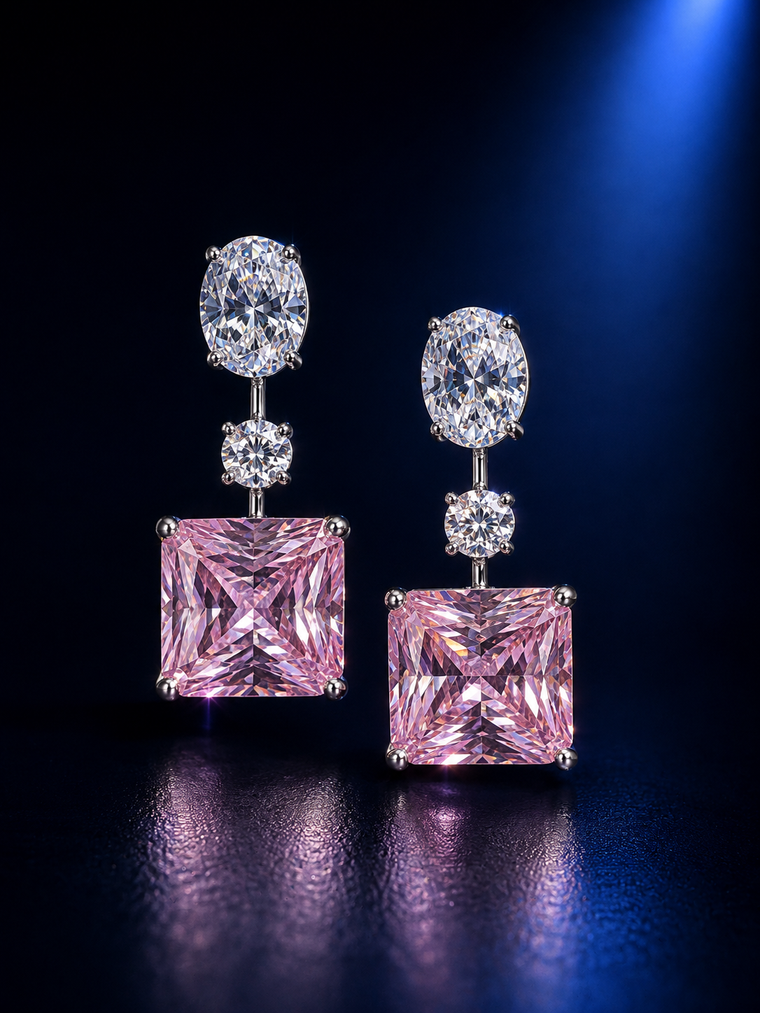 Pink princess cut Drop Earrings