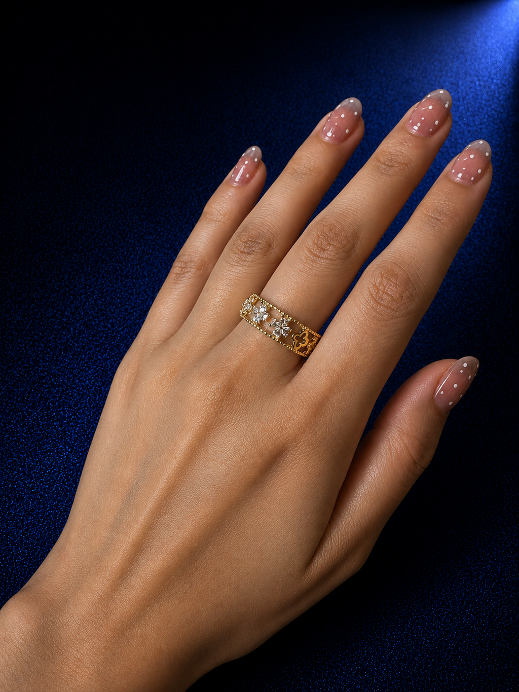 Floral Pavé Open Adjustable Cuff Ring
