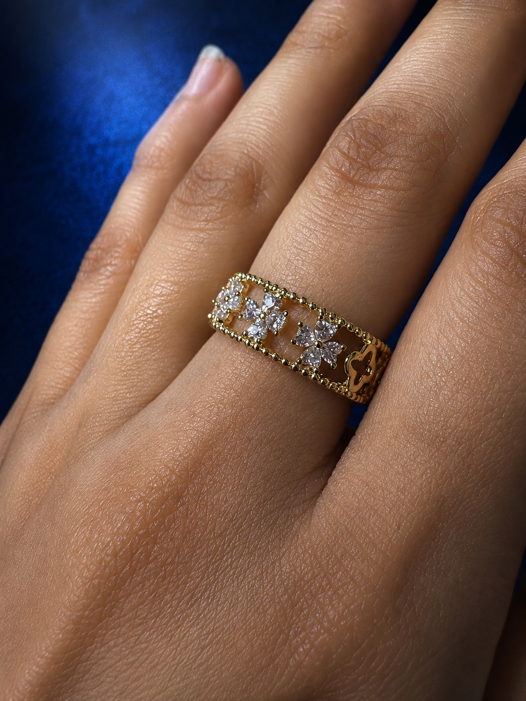 Floral Pavé Open Adjustable Cuff Ring