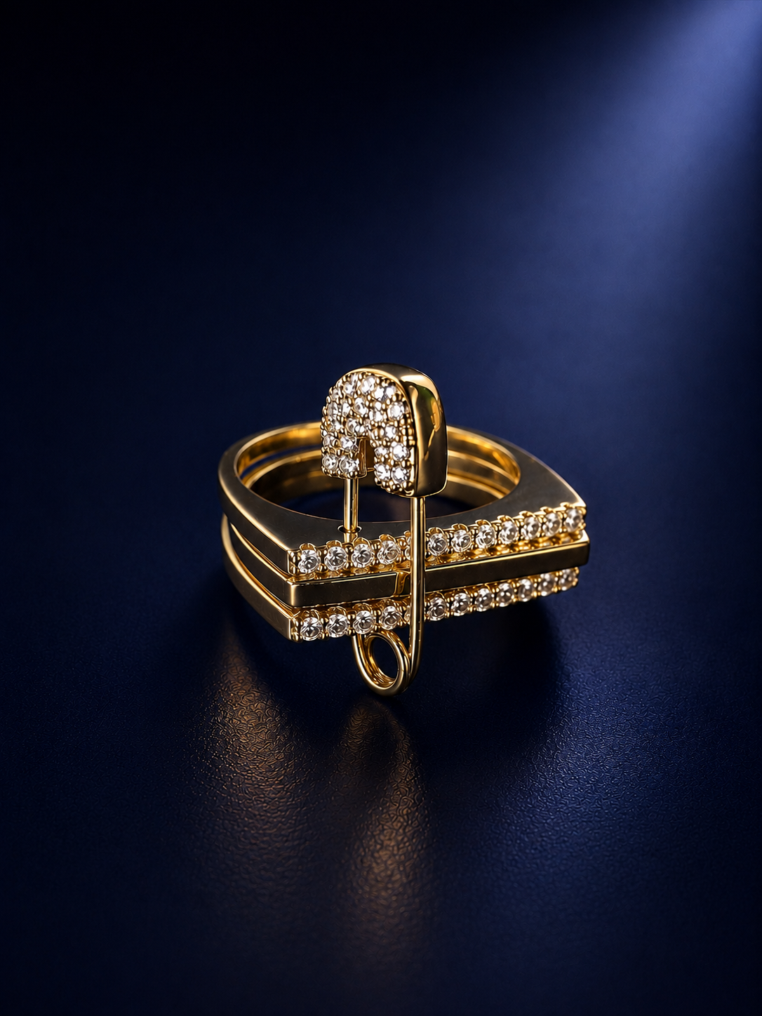 Luxe Pavé Safety Pin Statement Ring