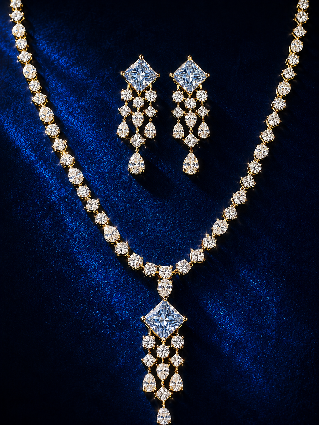 Princess Cut Cascading CZ Necklace Set
