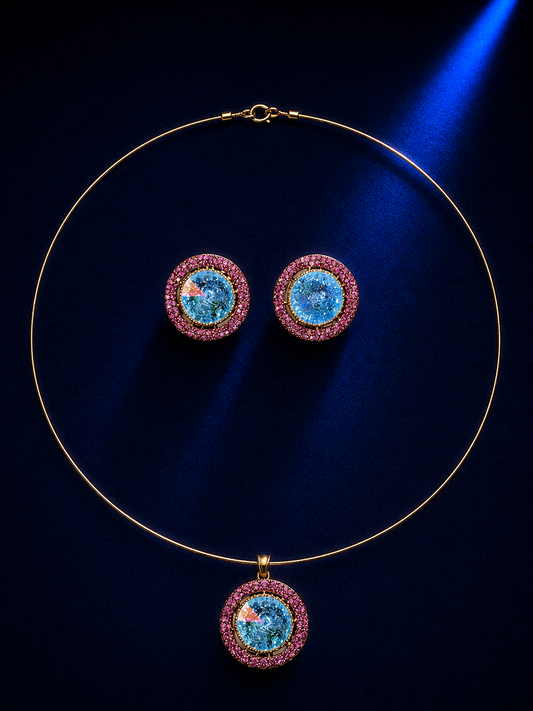Blue Pink Halo Hasli Necklace Set
