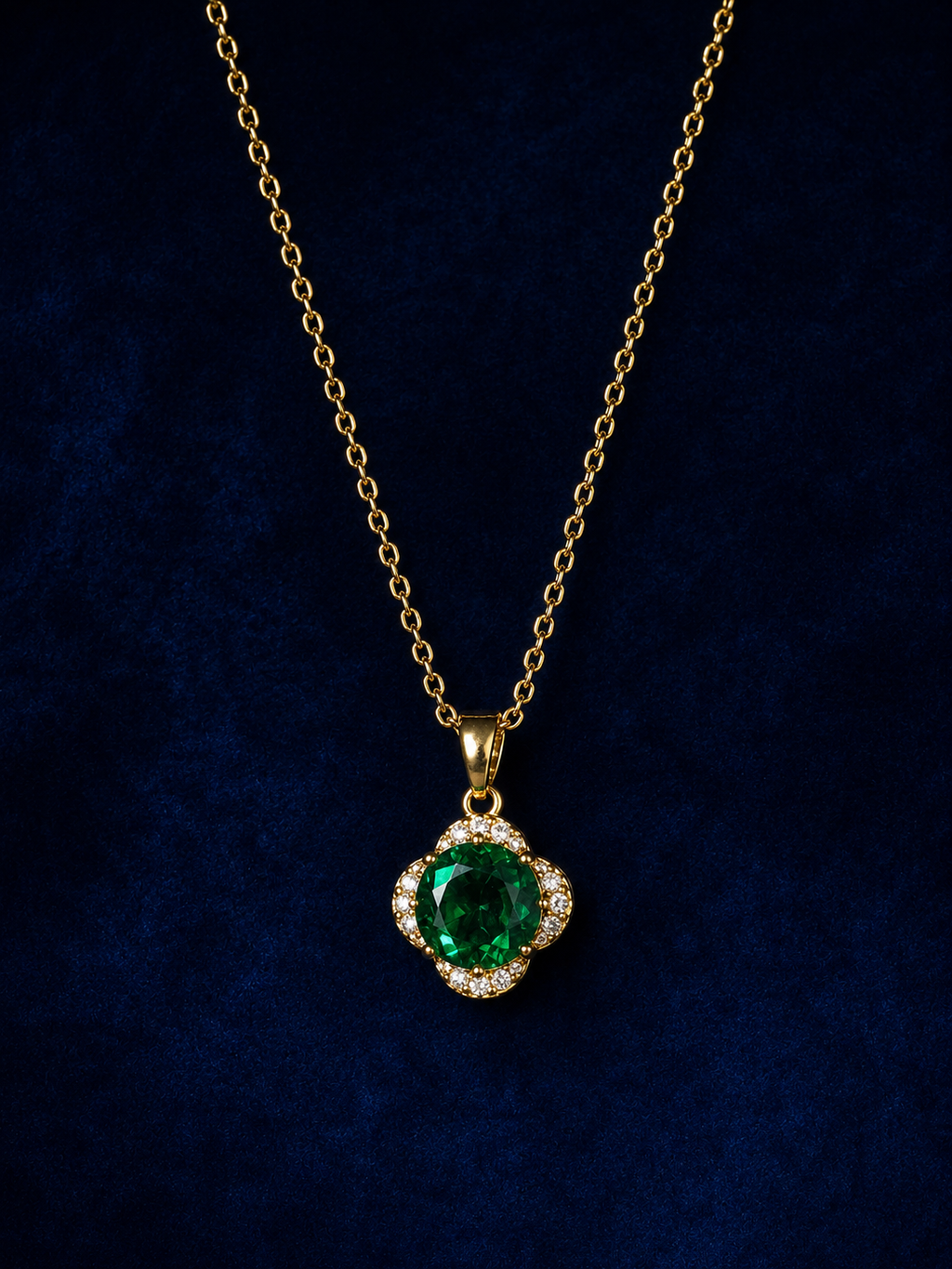 Emerald Halo Pendant Necklace