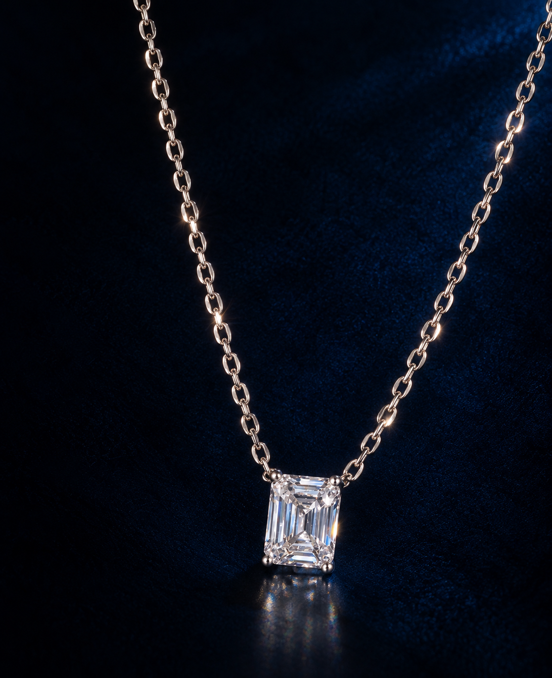 Silver Emerald Cut Radiance CZ Pendant Necklace