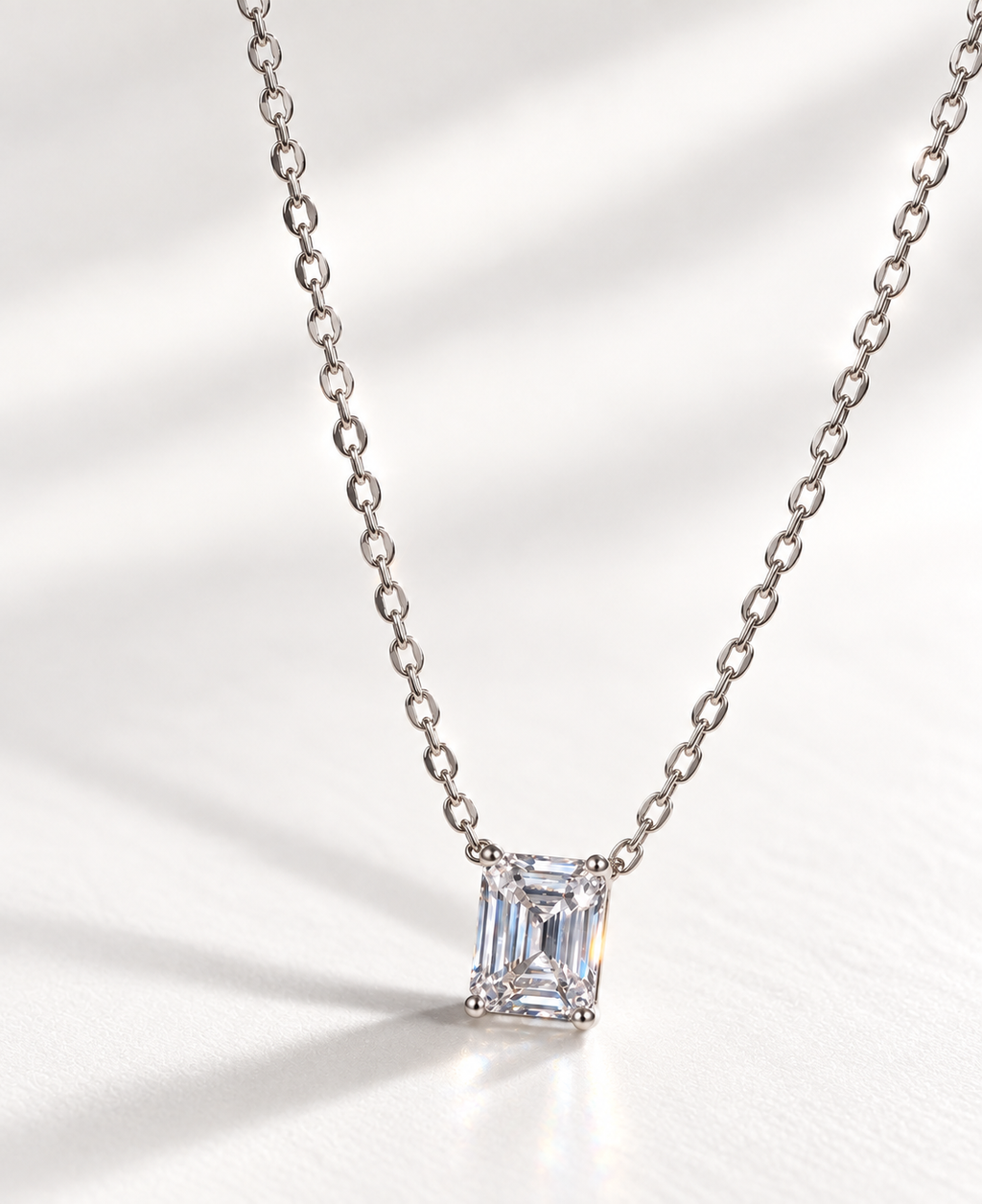 Silver Emerald Cut Radiance CZ Pendant Necklace