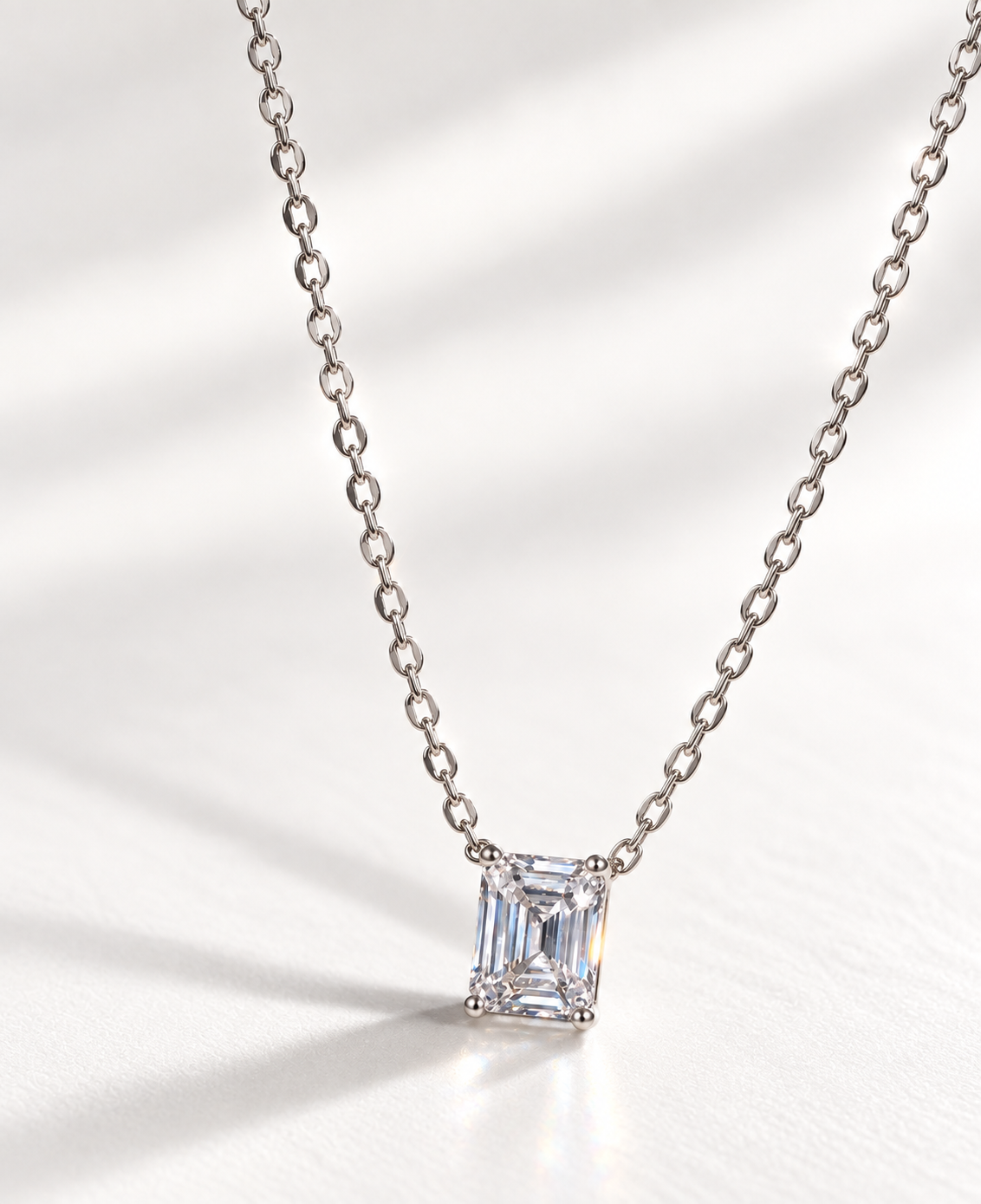 Silver Emerald Cut Radiance CZ Pendant Necklace