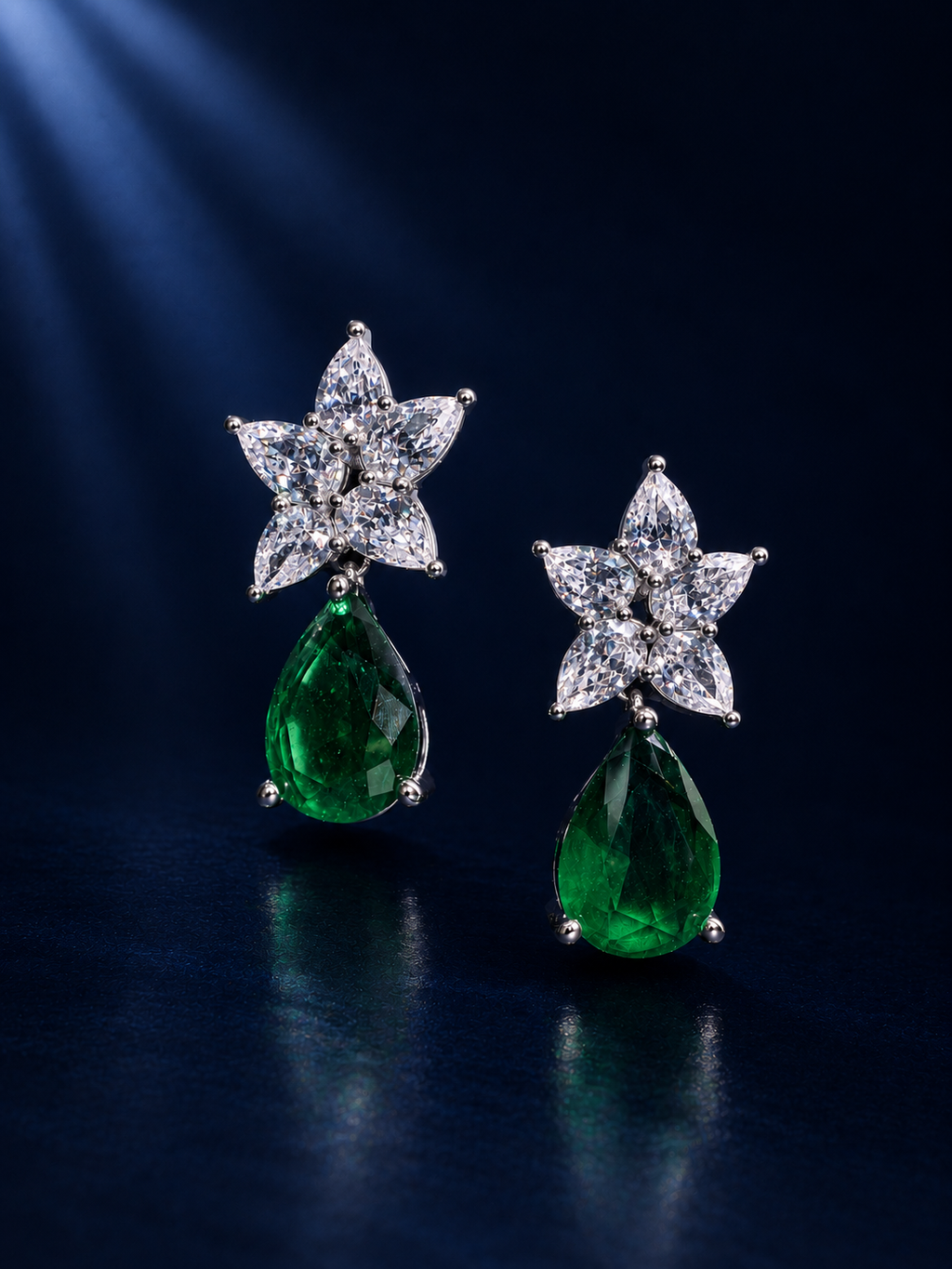 Green Teardrop Floral Statement Earring
