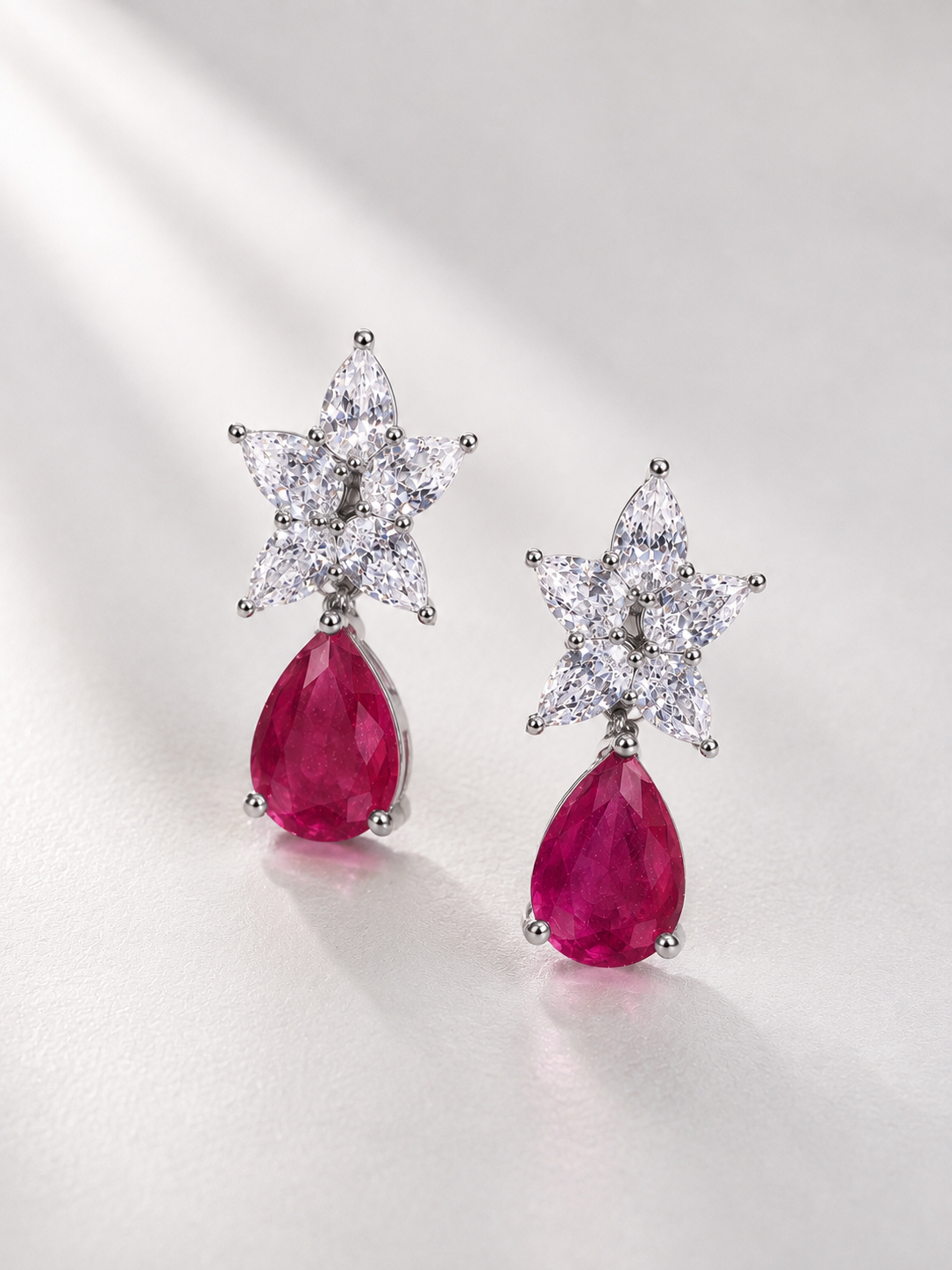 Magenta Teardrop Floral Statement Earrings