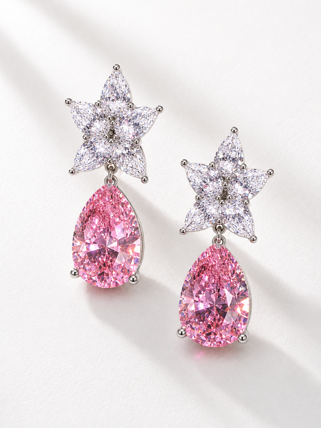 Pink Teardrop Floral Statement Earrings