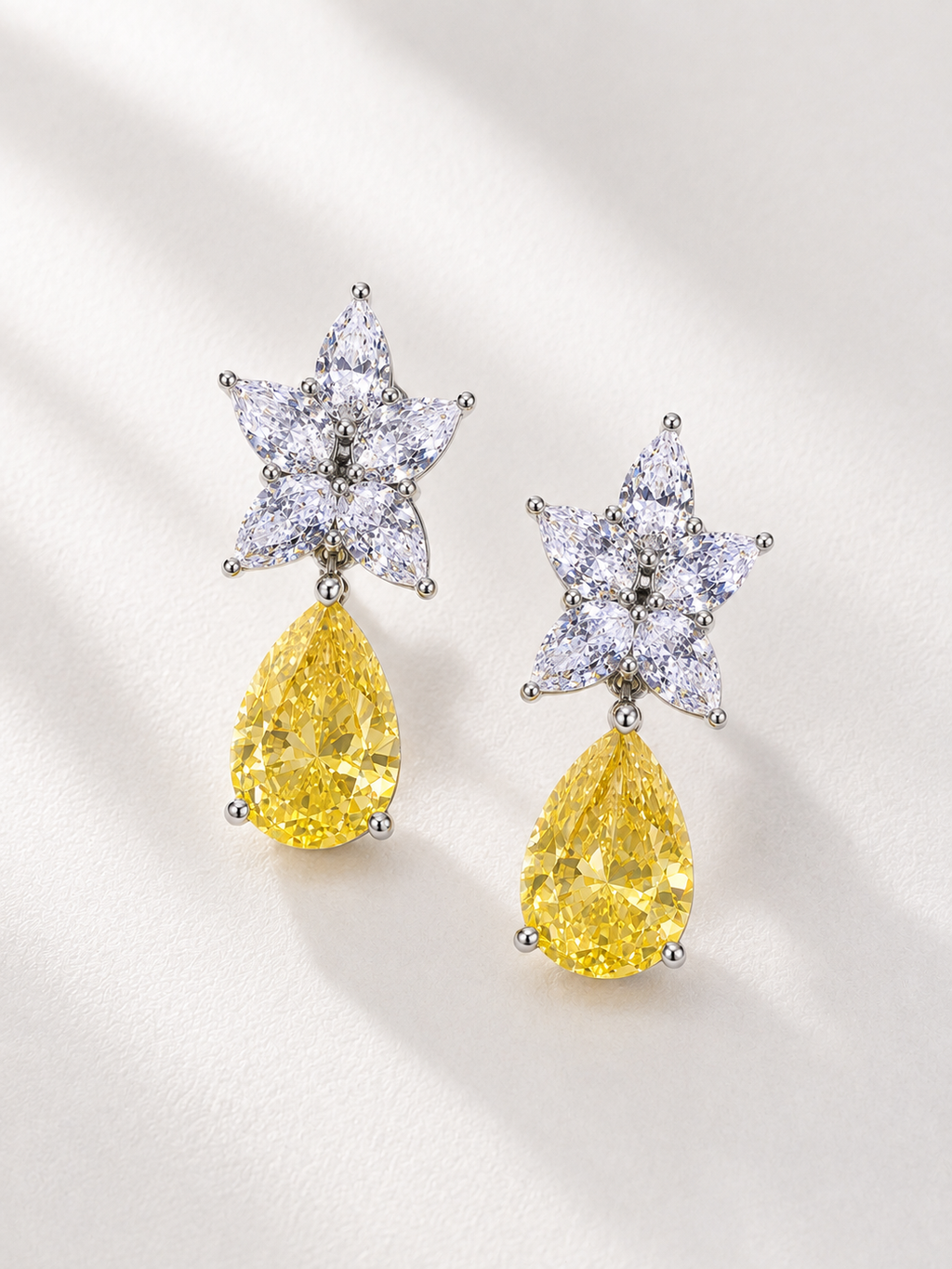 Yellow Teardrop Floral Statement Earrings
