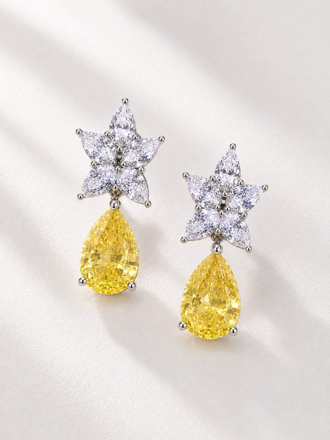 Yellow Teardrop Floral Statement Earrings