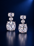 Triple-Stone Cushion Drop Stud Earrings