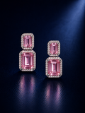 Pink Emerald Cut Double Stone Earrings