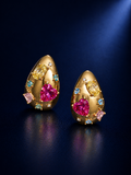 Teardrop Multicolor Gemstone Statement Stud Earrings