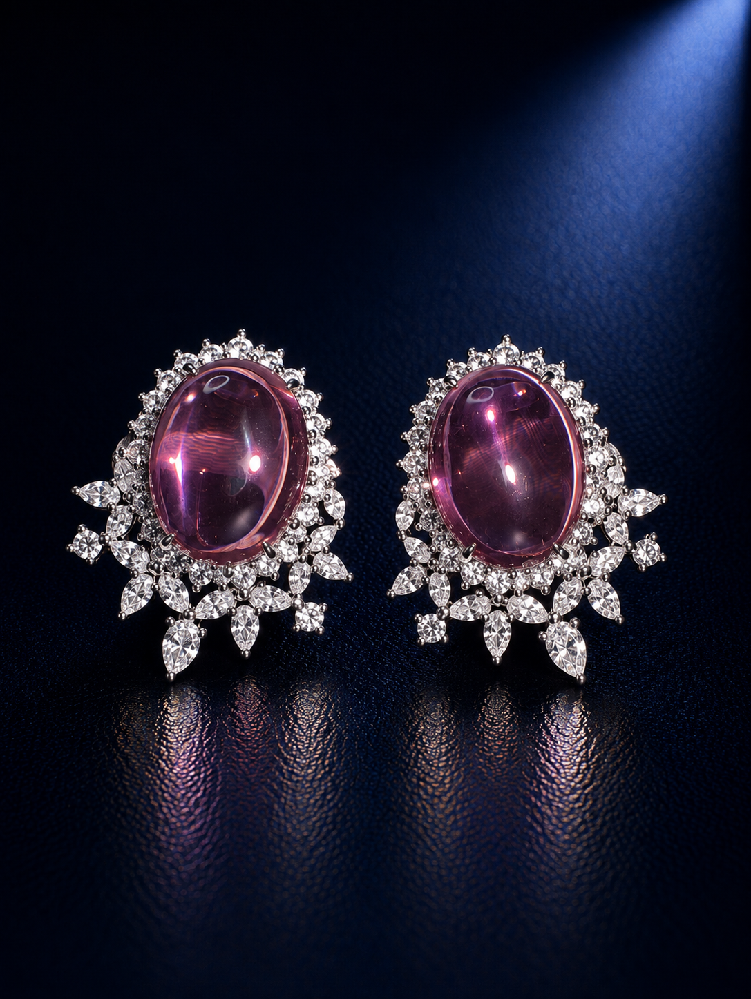 Purple Celestia Oval Stud Earrings