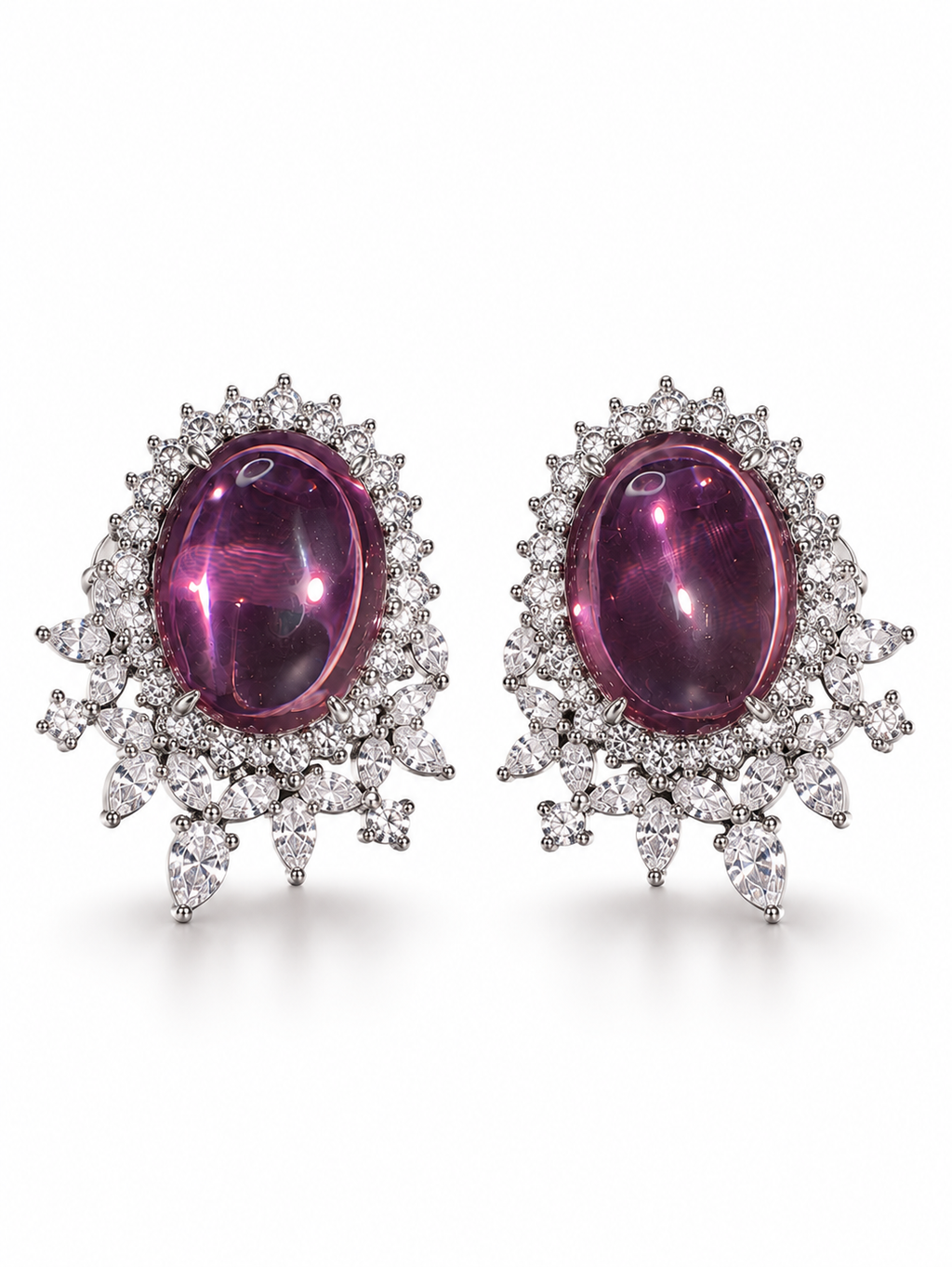 Purple Celestia Oval Stud Earrings