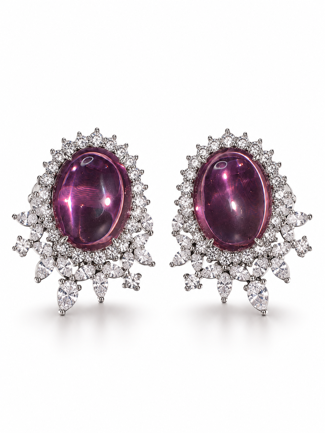 Purple Celestia Oval Stud Earrings