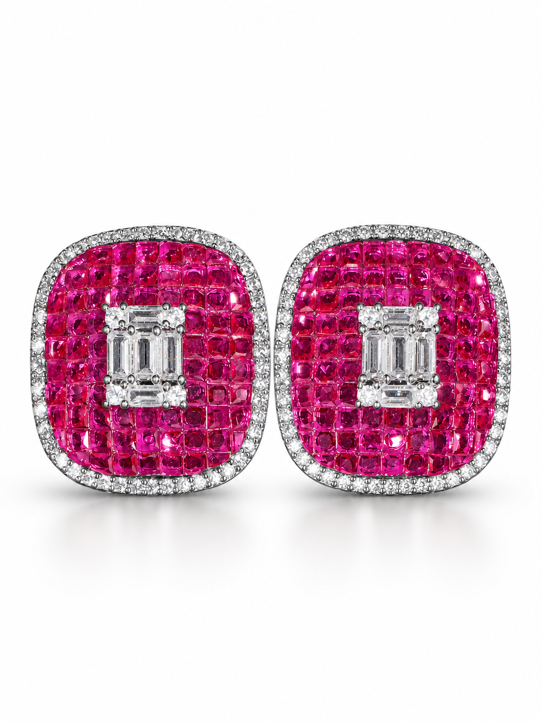 Magenta Luxe Cushion Statement Stud Earring