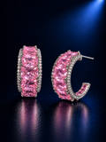 Pink Luxe Cushion Open Back Hoop Earrings