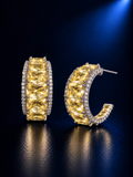 Yellow Luxe Cushion Open back Hoop Earrings