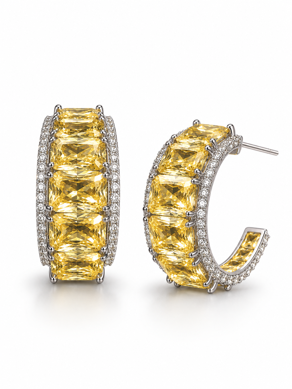 Yellow Luxe Cushion Open back Hoop Earrings