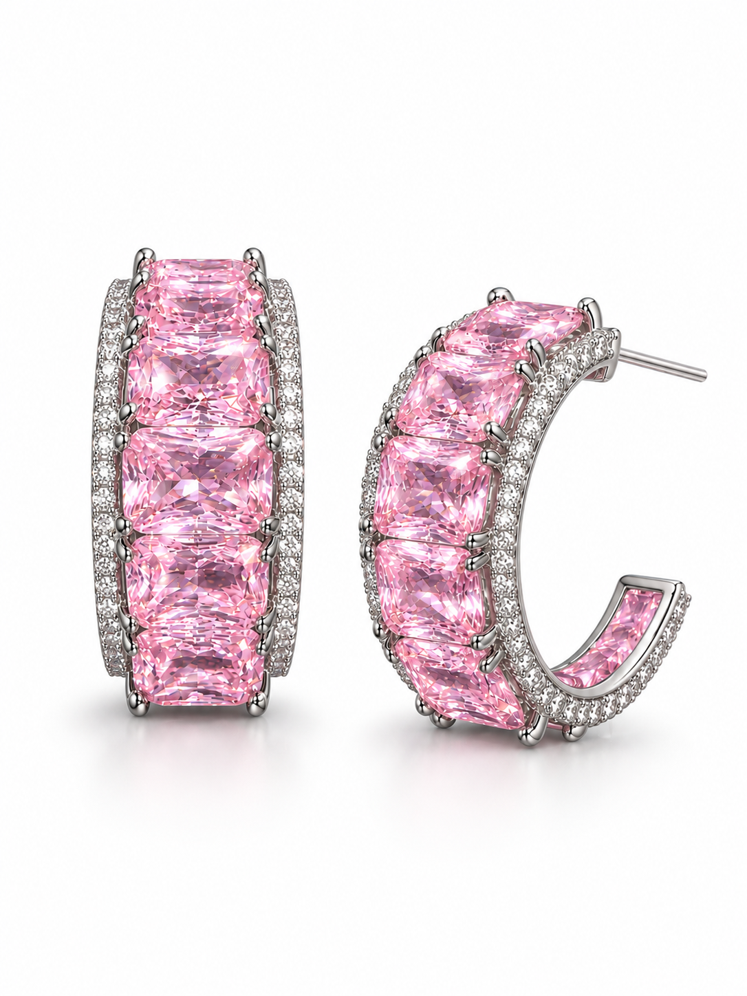 Pink Luxe Cushion Open Back Hoop Earrings
