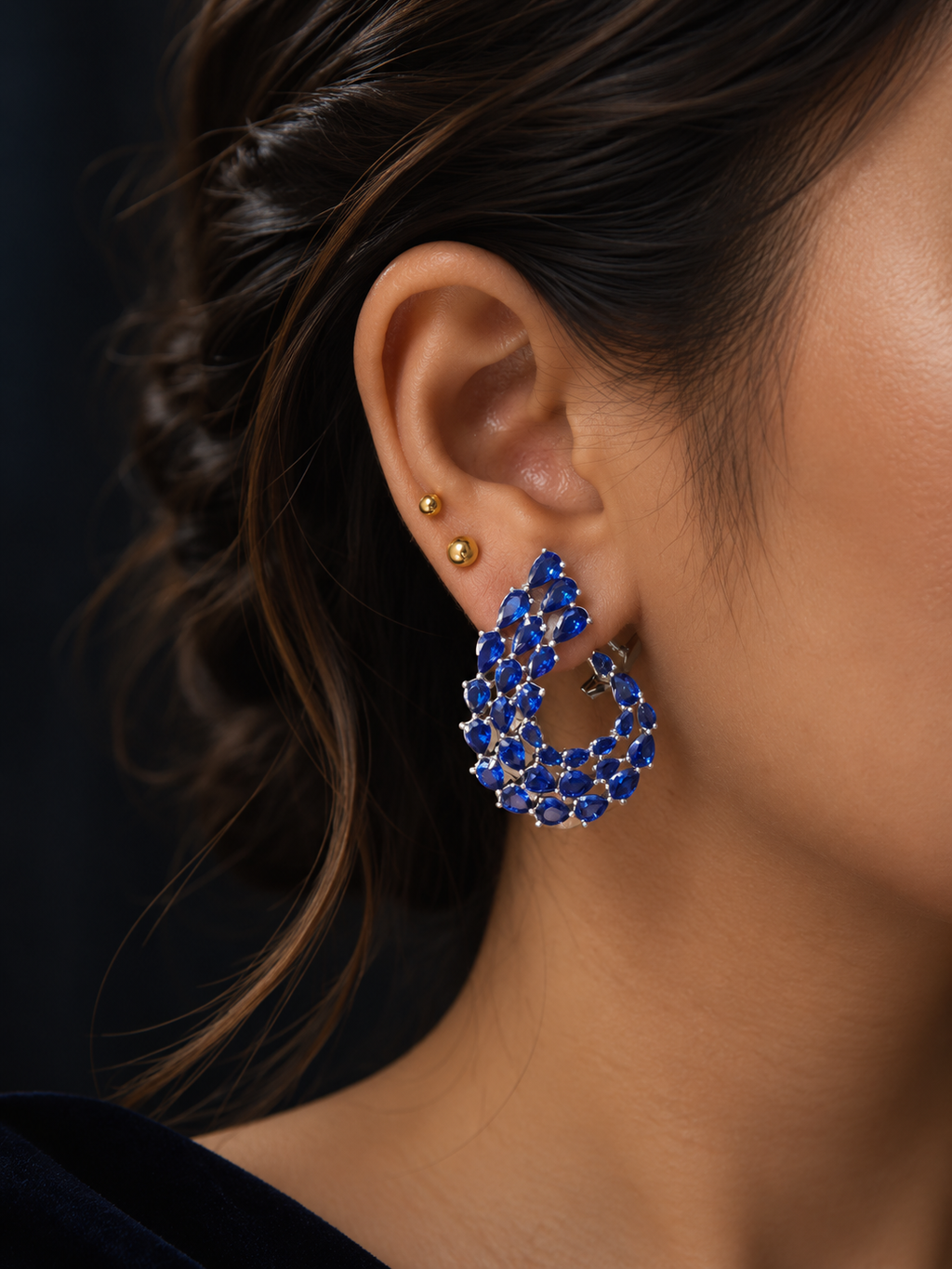 Blue Cascading Cascading Pear Cut Earring