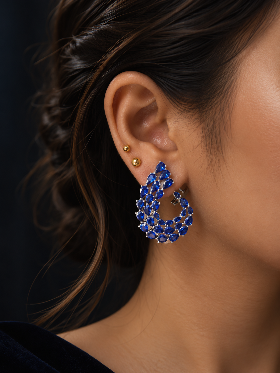 Blue Cascading Cascading Pear Cut Earring
