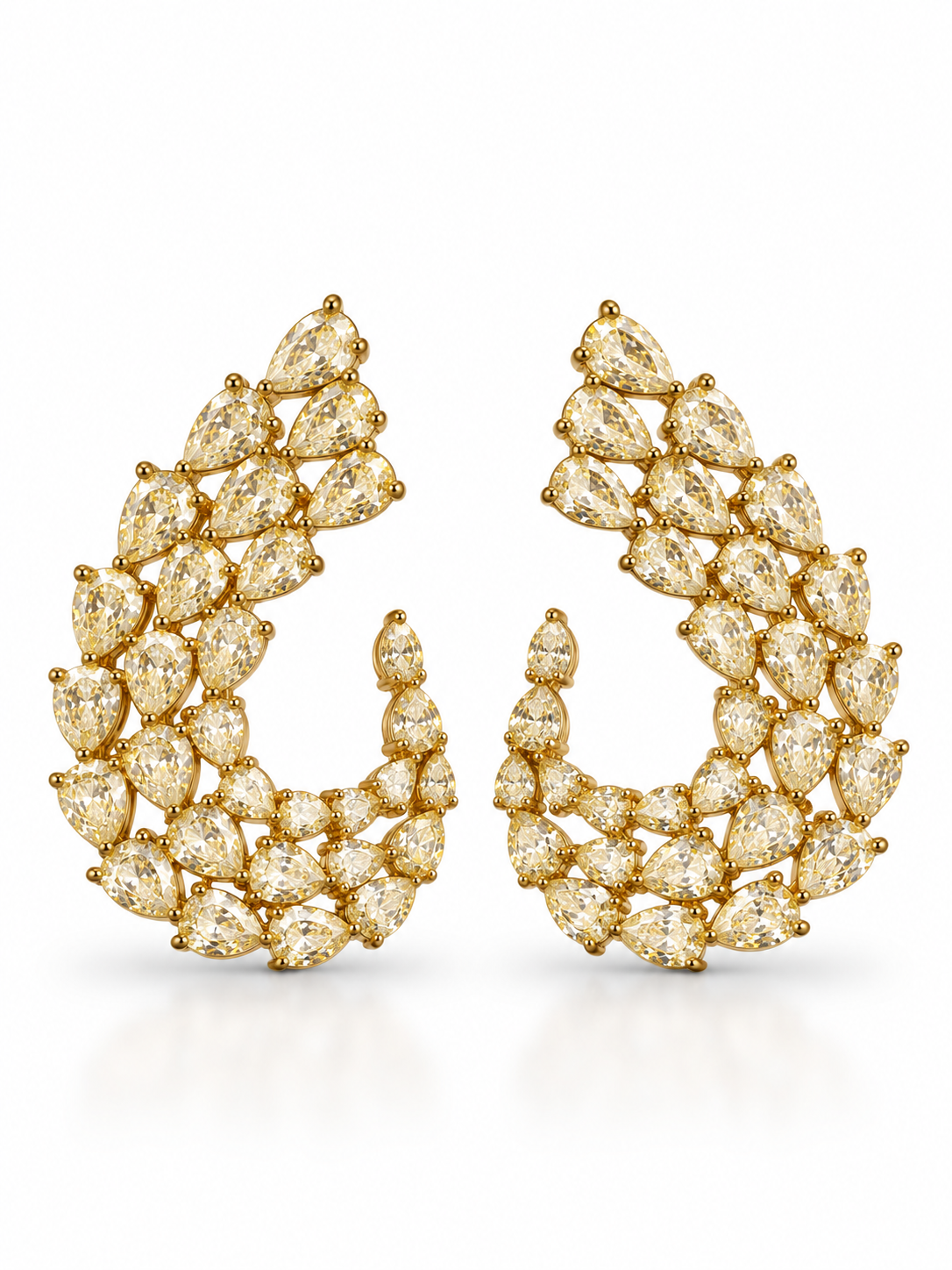 Lemon Yellow Cascading Pear Cut Statement Earrings
