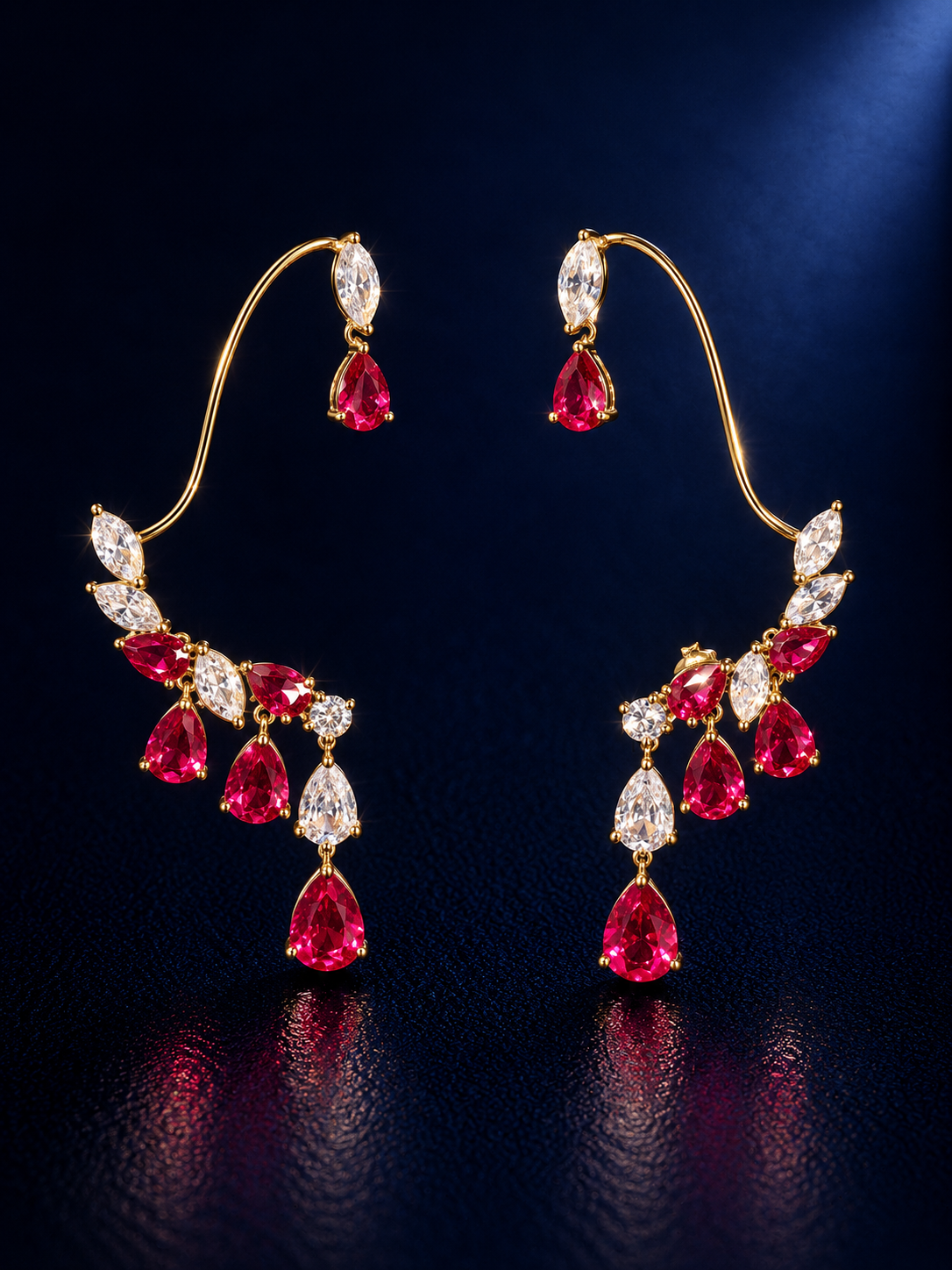 Ruby Leaf Teardrop Earcuffs
