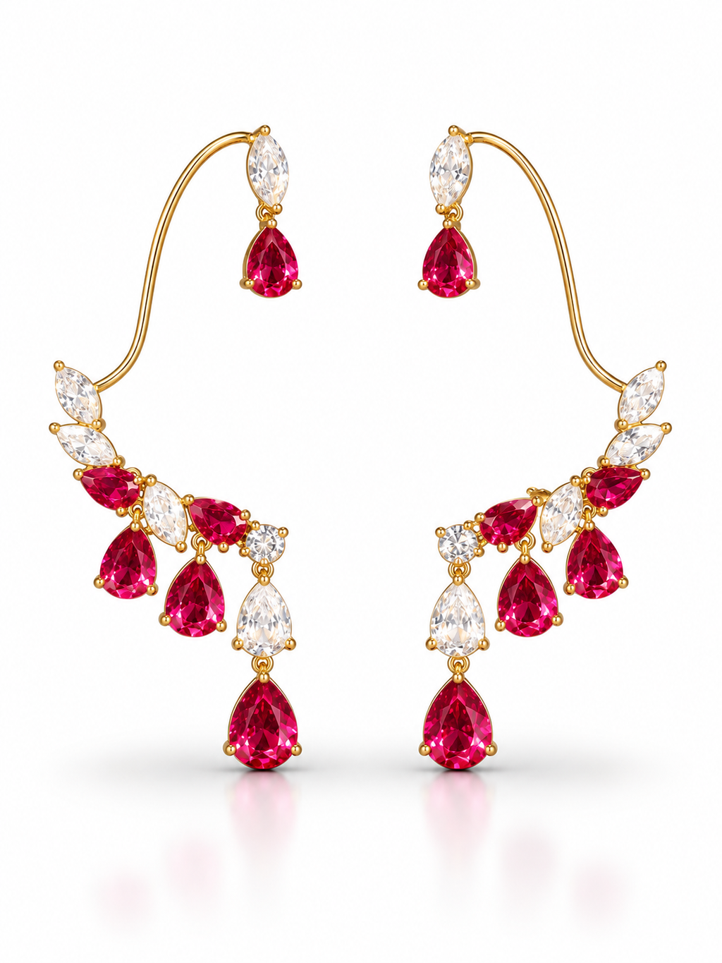 Ruby Leaf Teardrop Earcuffs