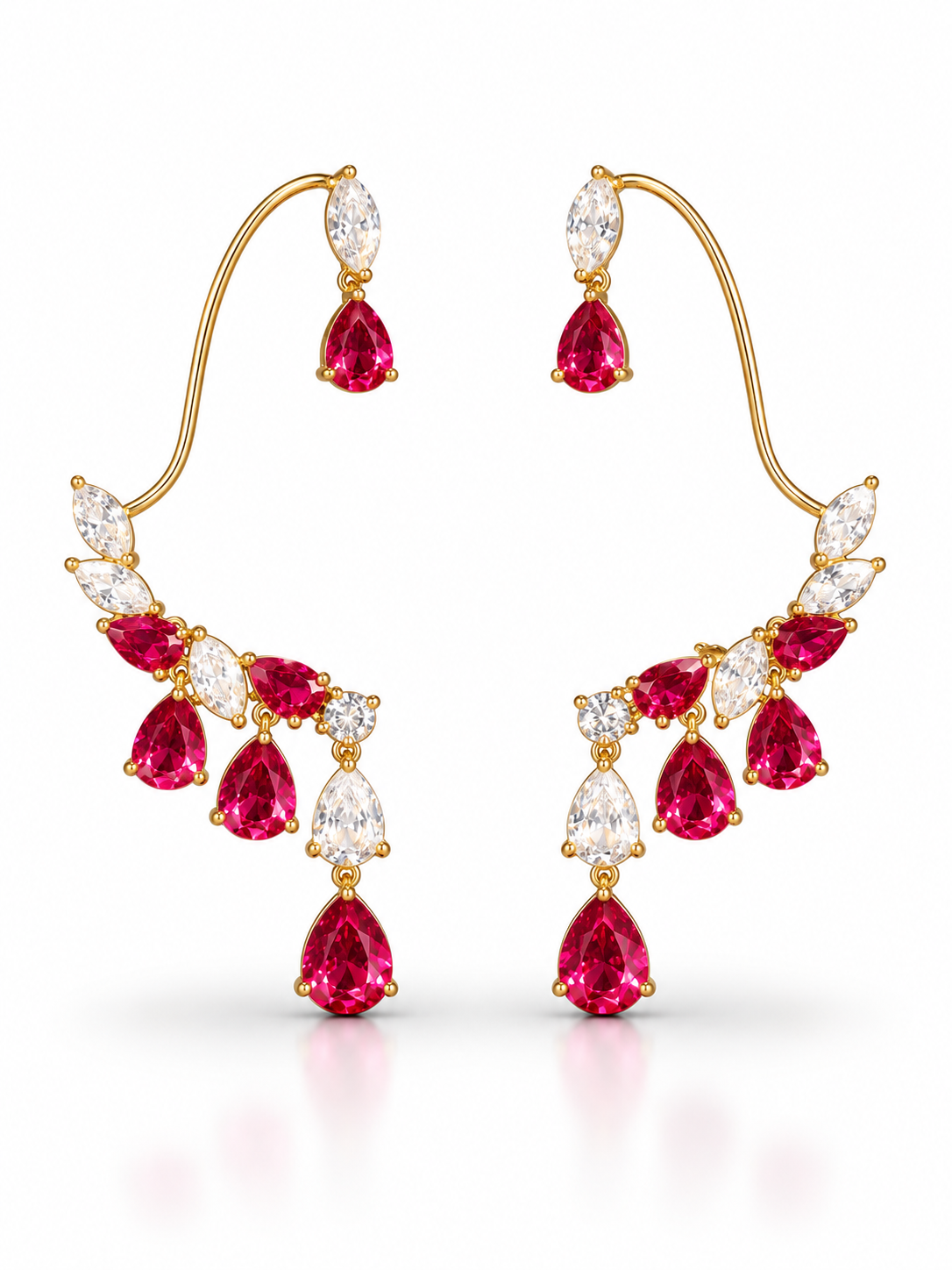 Ruby Leaf Teardrop Earcuffs