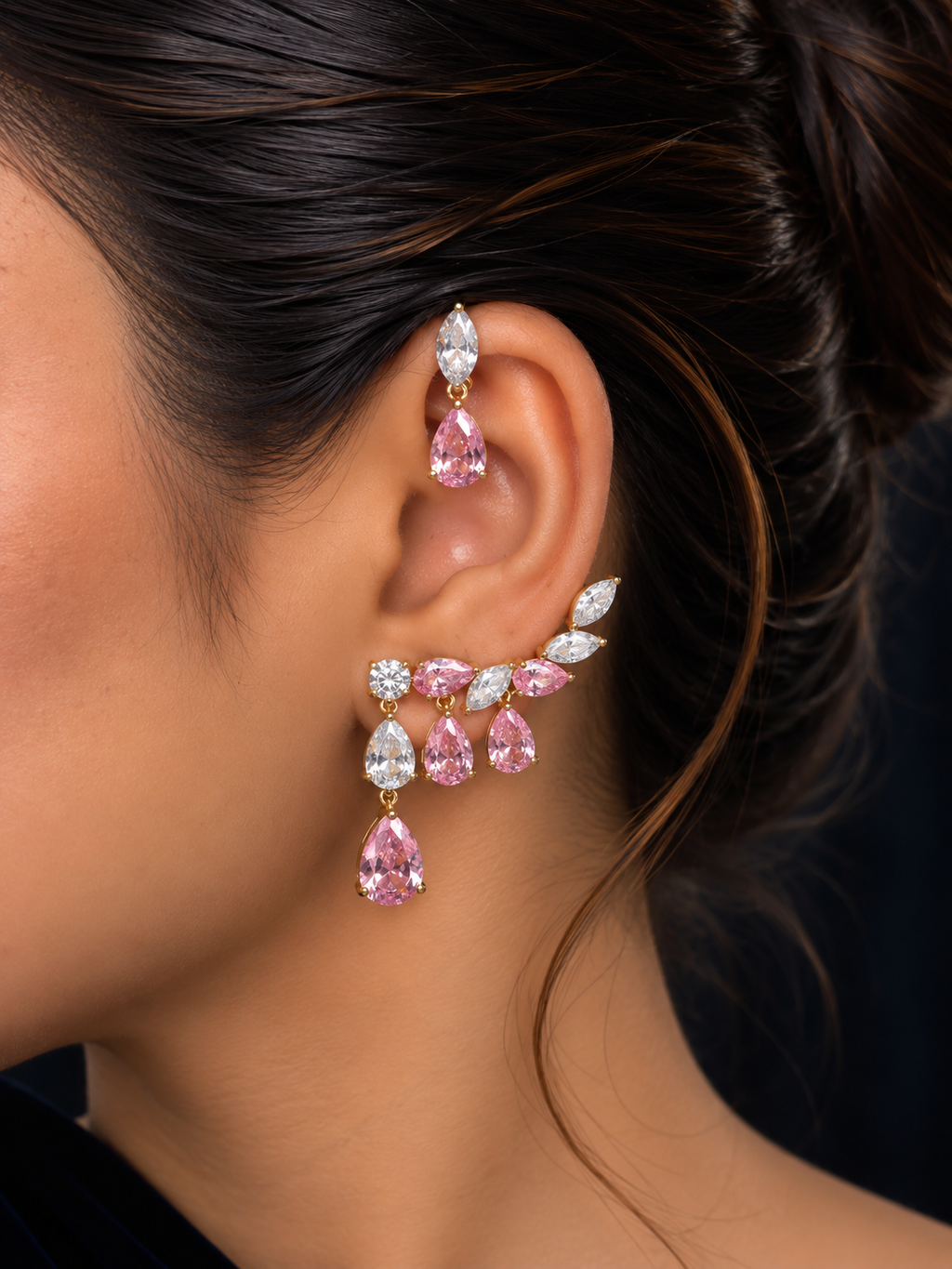 Pink Leaf Teardrop Earcuff