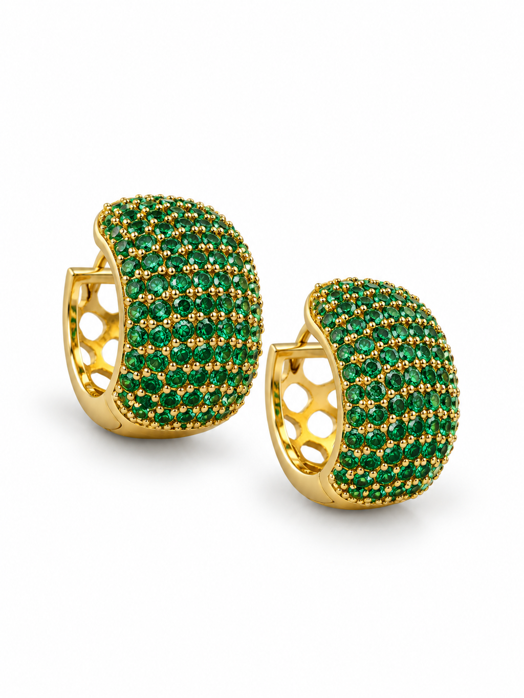 Green Dome Huggie Hoop Earring