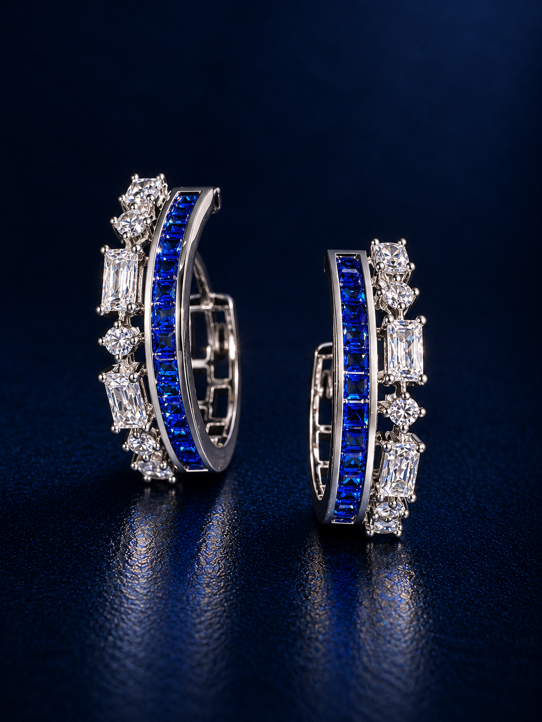 Blue Baguette Pave Hoops