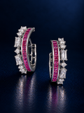 Pink Baguette Pave Hoops
