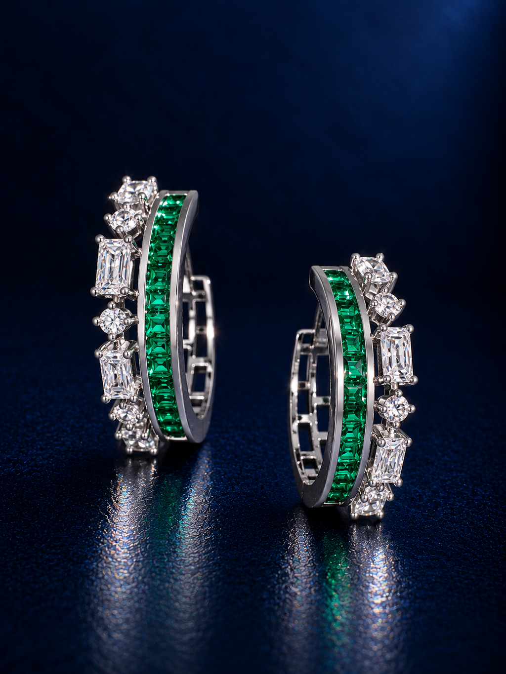 Green Baguette Pave Hoops
