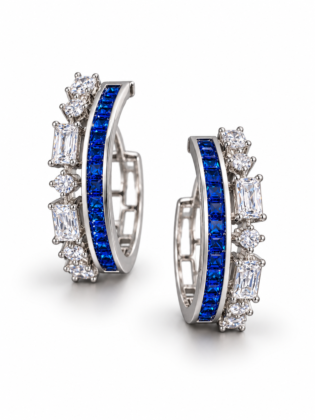 Blue Baguette Pave Hoops